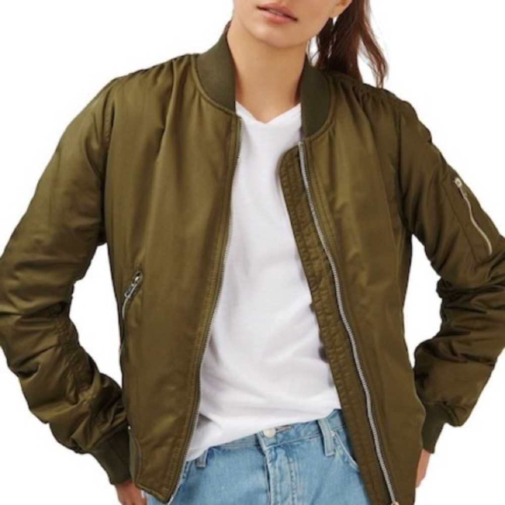 TOPSHOP Military Bomber Jacket Green MEDIUM